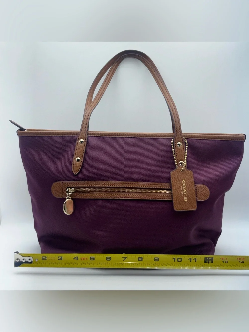 Coach Sawyer Plum Canvas & Leather Tote Bag Gold Hardware Charm F37237 G9075 - Picture 14 of 16